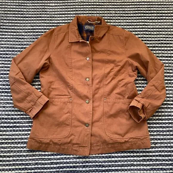 🌿Pendleton Women’s Whiskey Brown Canvas Field Pocket Button Jacket XL - Picture 2 of 8